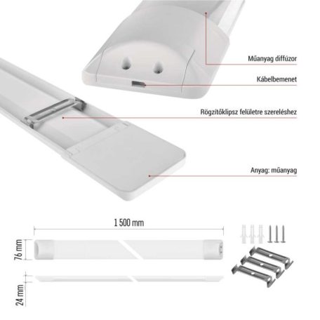 LED lineáris lámpatest MINO 50W, semleges fehér