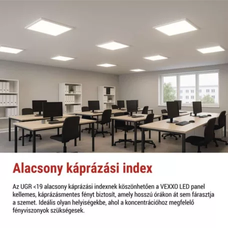 LED panel VEXXO 60 × 60 cm / 37 mm, 33 W, 4100 lm, falon kívüli, semleges fehér, IP20 UGR