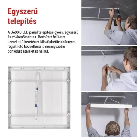 LED panel BAXXO 60 × 60 cm / 50 mm, 36 W, 4320 lm, falon kívüli, semleges fehér, IP20