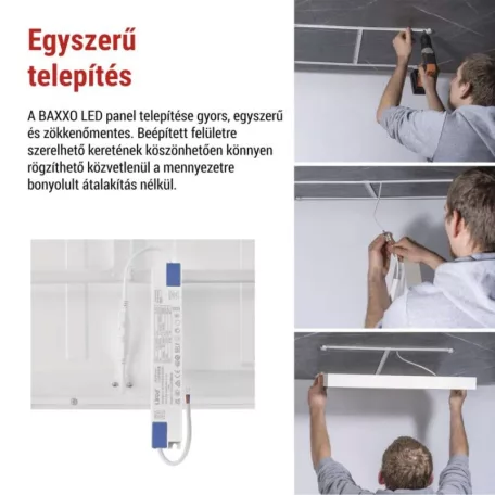 LED panel BAXXO 60 × 60 cm / 50 mm, 36 W, 4320 lm, falonkívüli, sem. fehér, UGR<19, IP20