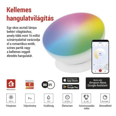 GoSmart LED hangulatlámpa, fehér, meleg fehér–hideg fehér/ RGB, WiFi
