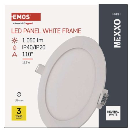 LED süllyesztett lámpatest NEXXO, kerek, fehér, 12,5W, természetes fehér