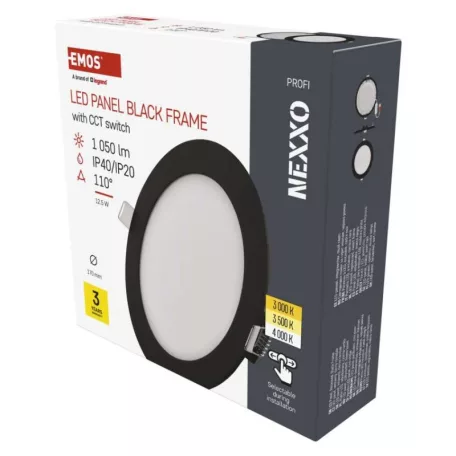 LED süllyesztett lámpatest NEXXO, kerek, fekete, 12W, CCT