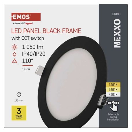 LED süllyesztett lámpatest NEXXO, kerek, fekete, 12W, CCT