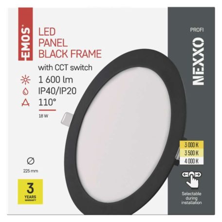 LED süllyesztett lámpatest NEXXO, kerek, fekete, 18W, CCT