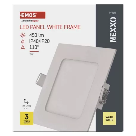 LED süllyesztett lámpatest NEXXO, négyzet, fehér, 7W, meleg fehér