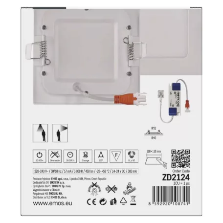 LED süllyesztett lámpatest NEXXO, négyzet, fehér, 7W, meleg fehér