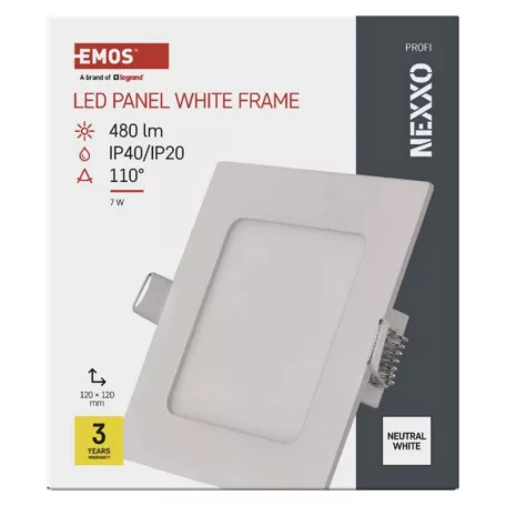 LED süllyesztett lámpatest NEXXO, négyzet, fehér, 7W, természetes fehér