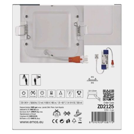 LED süllyesztett lámpatest NEXXO, négyzet, fehér, 7W, természetes fehér