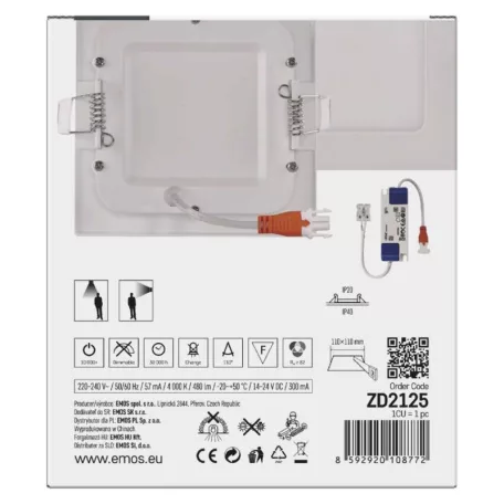 LED süllyesztett lámpatest NEXXO, négyzet, fehér, 7W, természetes fehér