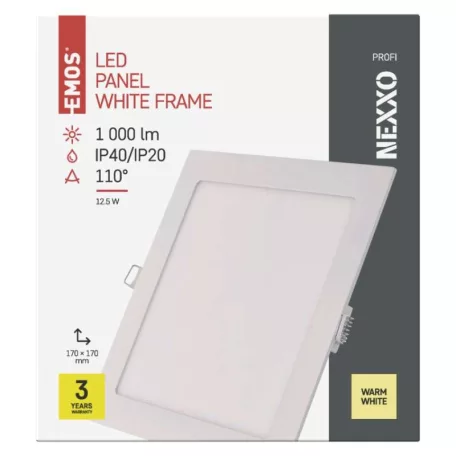 LED süllyesztett lámpatest NEXXO, négyzet, fehér, 12W, meleg fehér