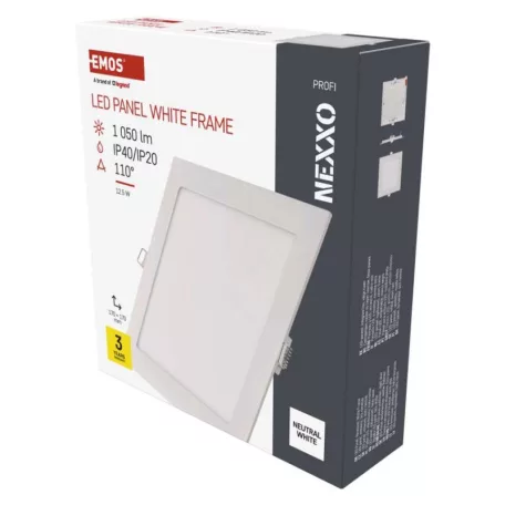 LED süllyesztett lámpatest NEXXO, négyzet, fehér, 12W, természetes fehér