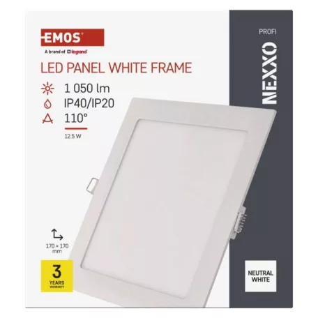 LED süllyesztett lámpatest NEXXO, négyzet, fehér, 12W, természetes fehér