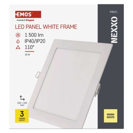 LED süllyesztett lámpatest NEXXO, négyzet, fehér, 18W, meleg fehér