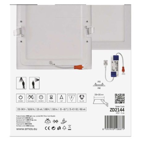 LED süllyesztett lámpatest NEXXO, négyzet, fehér, 18W, meleg fehér