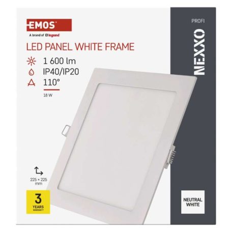 LED süllyesztett lámpatest NEXXO, négyzet, fehér, 18W, természetes fehér