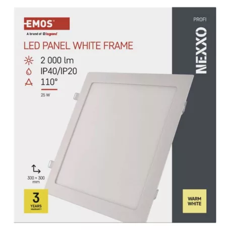 LED süllyesztett lámpatest NEXXO, négyzet, fehér, 24W, meleg fehér