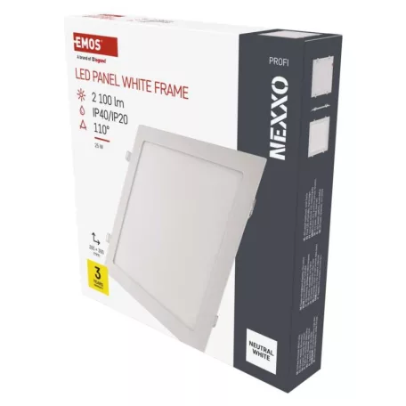 LED süllyesztett lámpatest NEXXO, négyzet, fehér, 24W, természetes fehér