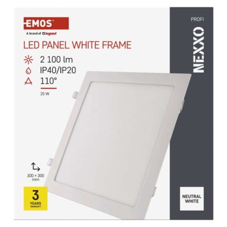 LED süllyesztett lámpatest NEXXO, négyzet, fehér, 24W, természetes fehér