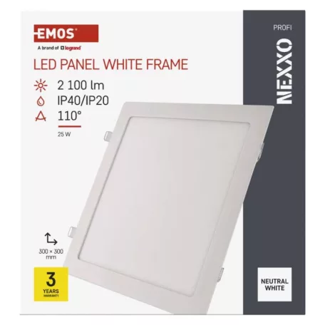 LED süllyesztett lámpatest NEXXO, négyzet, fehér, 24W, természetes fehér