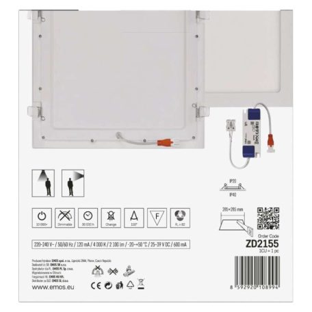 LED süllyesztett lámpatest NEXXO, négyzet, fehér, 24W, természetes fehér