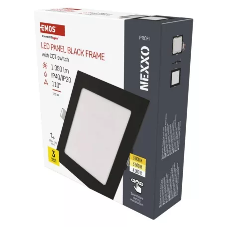 LED süllyesztett lámpatest NEXXO, négyzet, fekete, 12W, CCT