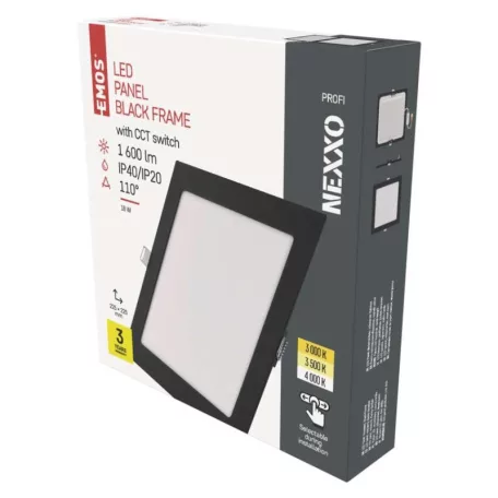 LED süllyesztett lámpatest NEXXO, négyzet, fekete, 18W, CCT