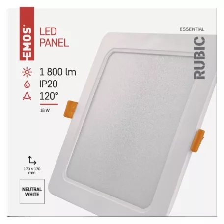 LED süllyesztett lámpatest RUBIC, négyzet, fehér, 18W, természetes fehér