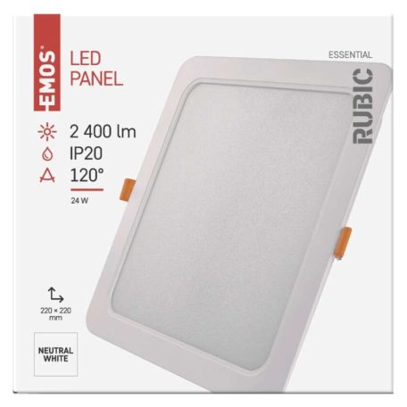 LED süllyesztett lámpatest RUBIC, négyzet, fehér, 24W, természetes fehér