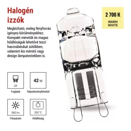 EMOS halogén izzó JC G9 42W 260lm