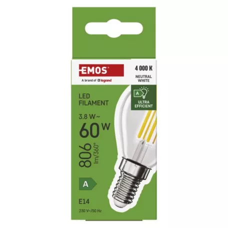 LED izzó Filament Mini Globe  A CLASS/ E14 / 3,8 W (60 W) / 806 lm / Természetes fehér