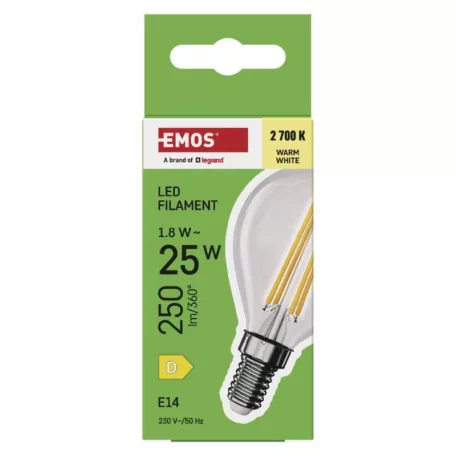 LED izzó Filament Mini Globe / E14 / 1,8 W (25 W) / 250 lm / Meleg fehér
