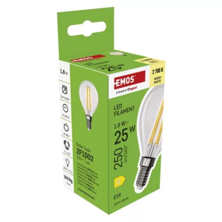 LED izzó Filament Mini Globe / E14 / 1,8 W (25 W) / 250 lm / Meleg fehér