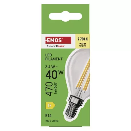 LED izzó Filament Mini Globe / E14 / 3,4 W (40 W) / 470 lm / Meleg fehér
