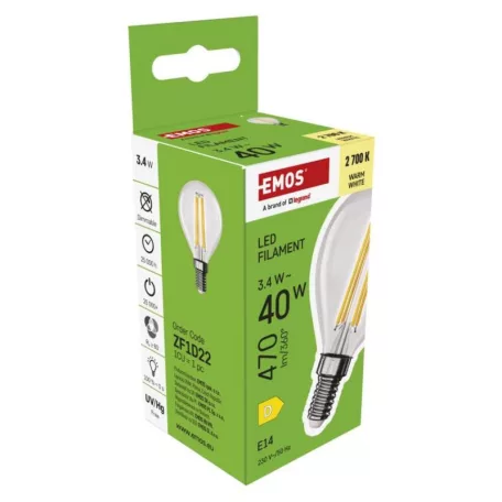 LED izzó Filament Mini Globe / E14 / 3,4 W (40 W) / 470 lm / Meleg fehér