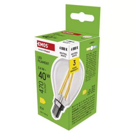 LED izzó Filament Mini Globe / E14 / 3,4 W (40 W) / 470 lm / Természetes fehér
