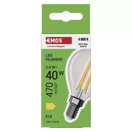 LED izzó Filament Mini Globe / E14 / 3,4 W (40 W) / 470 lm / Természetes fehér