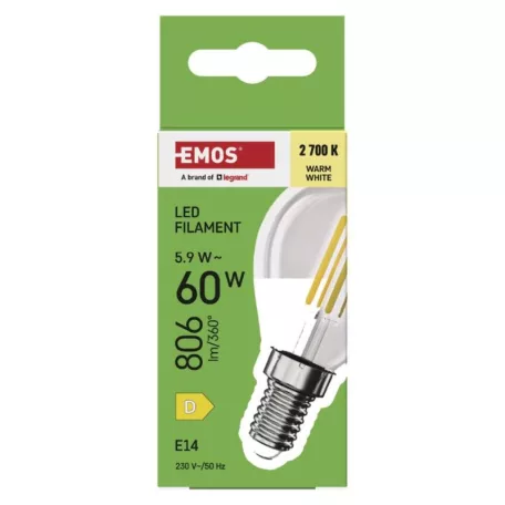 LED izzó Filament Mini Globe / E14 / 5,9 W (60 W) / 806 lm / Meleg fehér