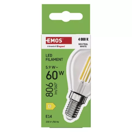 LED izzó Filament Mini Globe / E14 / 5,9 W (60 W) / 806 lm / Természetes fehér