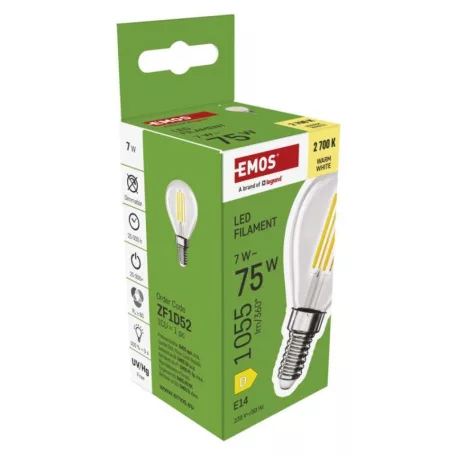 LED izzó Filament Mini Globe  / E14 / 7 W (75 W) / 1055 lm / meleg fehér
