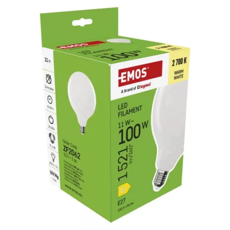 LED izzó Filament G125 / E27 / 11 W (100 W) / 1521 lm / Meleg fehér