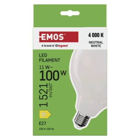 LED izzó Filament G125 / E27 / 11 W (100 W) / 1521 lm / Természetes fehér