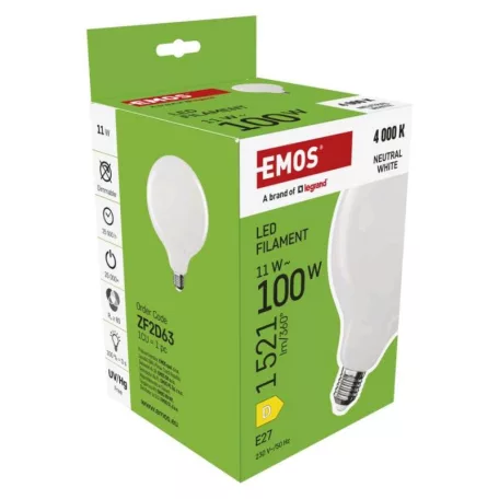 LED izzó Filament G125 / E27 / 11 W (100 W) / 1521 lm / Természetes fehér
