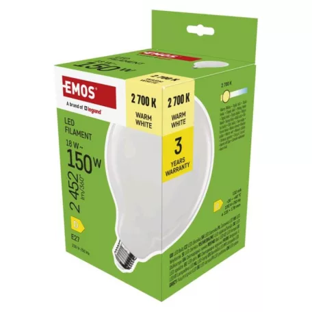 LED izzó Filament G125 / E27 / 18 W (150 W) / 2452 lm / Meleg fehér