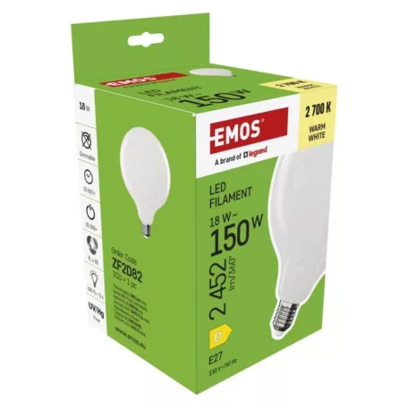 LED izzó Filament G125 / E27 / 18 W (150 W) / 2452 lm / Meleg fehér