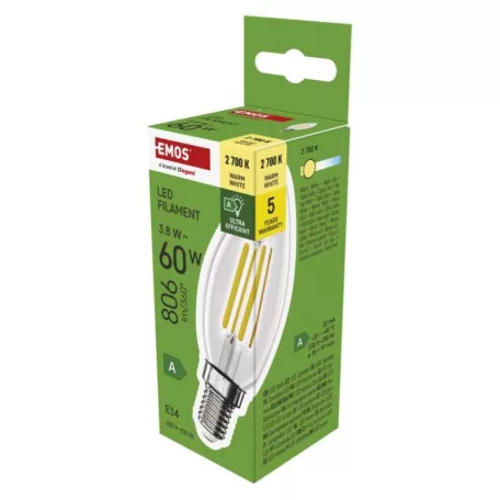 LED izzó Filament gyertya A CLASS/ E14 / 3,8 W (60 W) / 806 lm / Meleg fehér