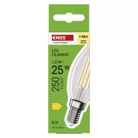 LED izzó Filament gyertya / E14 / 1,8 W (25 W) / 250 lm / Meleg fehér
