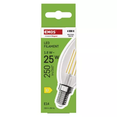 LED izzó Filament gyertya / E14 / 1,8 W (25 W) / 250 lm / Természetes fehér