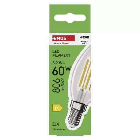 LED izzó Filament gyertya / E14 / 5,9 W (60 W) / 806 lm / Természetes fehér