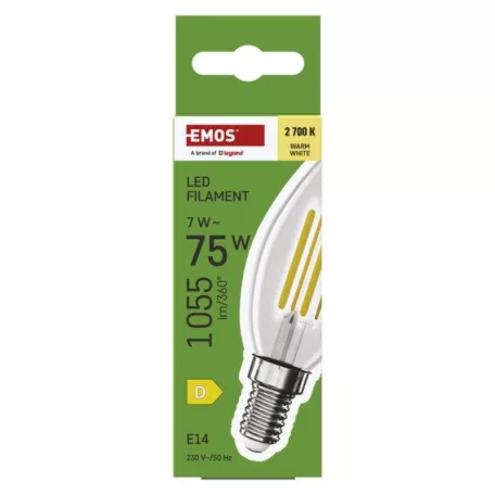 LED izzó Filament gyertya / E14 / 7 W (75 W) / 1055 lm / Meleg fehér